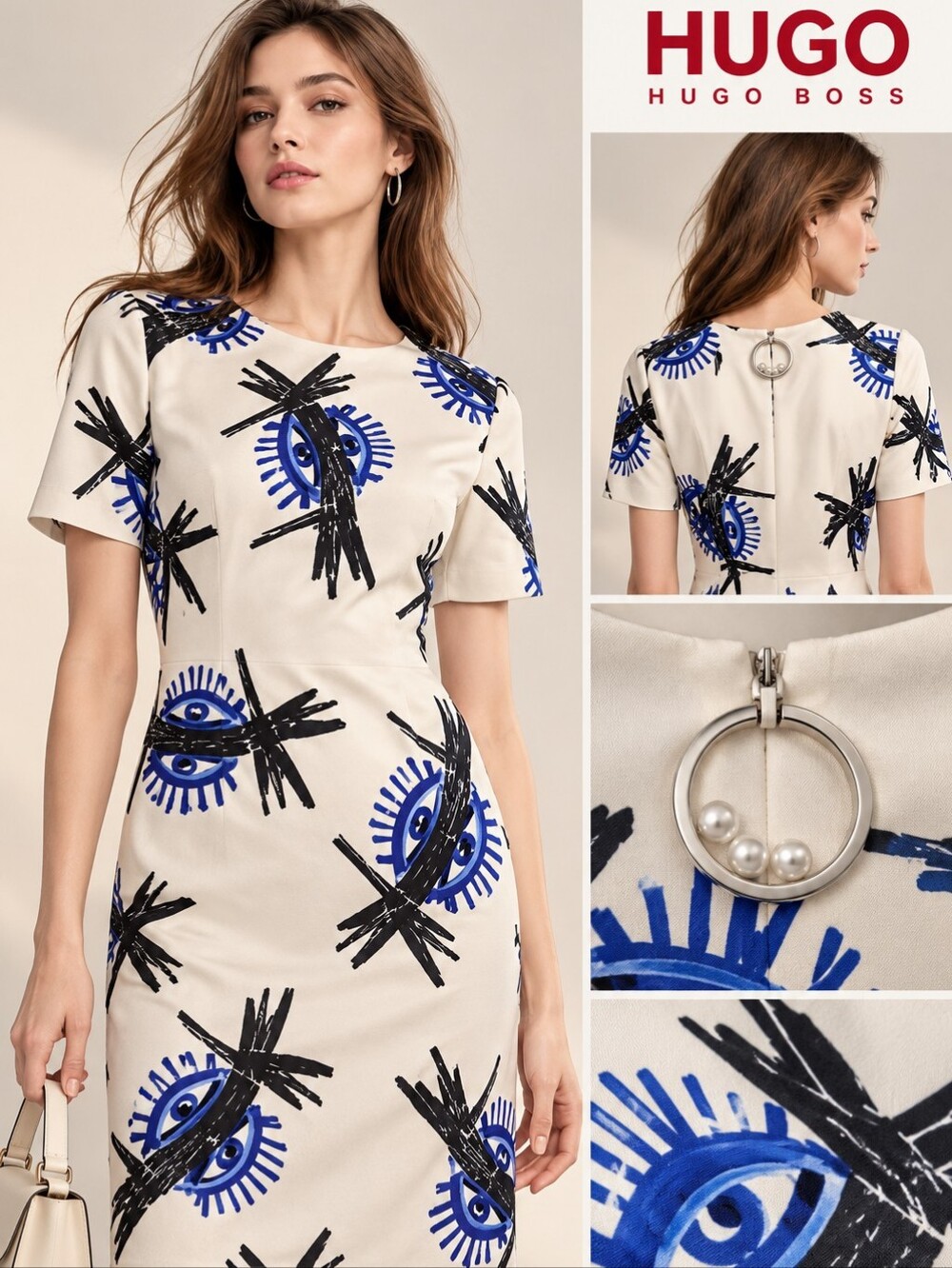 NWOT HUGO Boss New A-Line Tailored Eye Graphic Shift Dress Multi Size 2